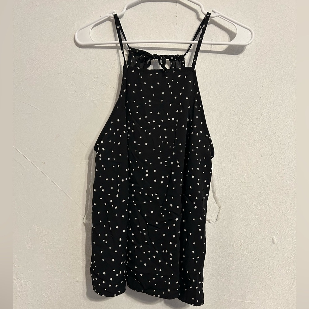 NWT Medium Blue‎ Rain Francescas Black and White Star Halter Tank Top